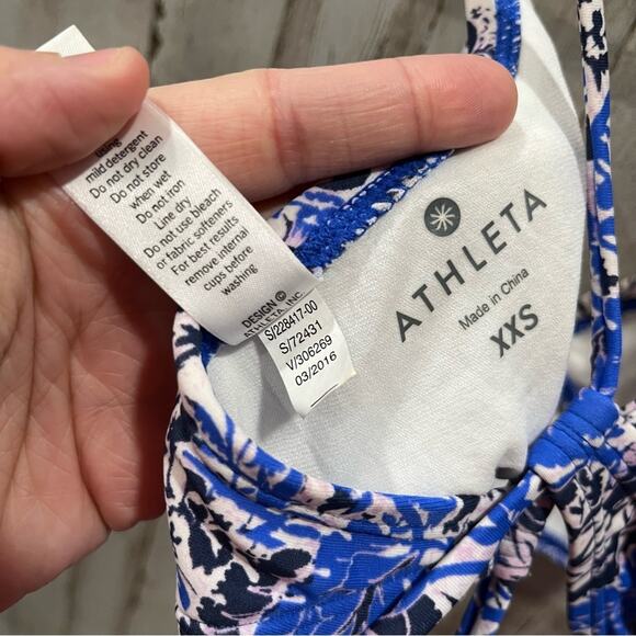 Athleta Blue Floral String Bikini Longline Top Womens XXS - Picture 5 of 5